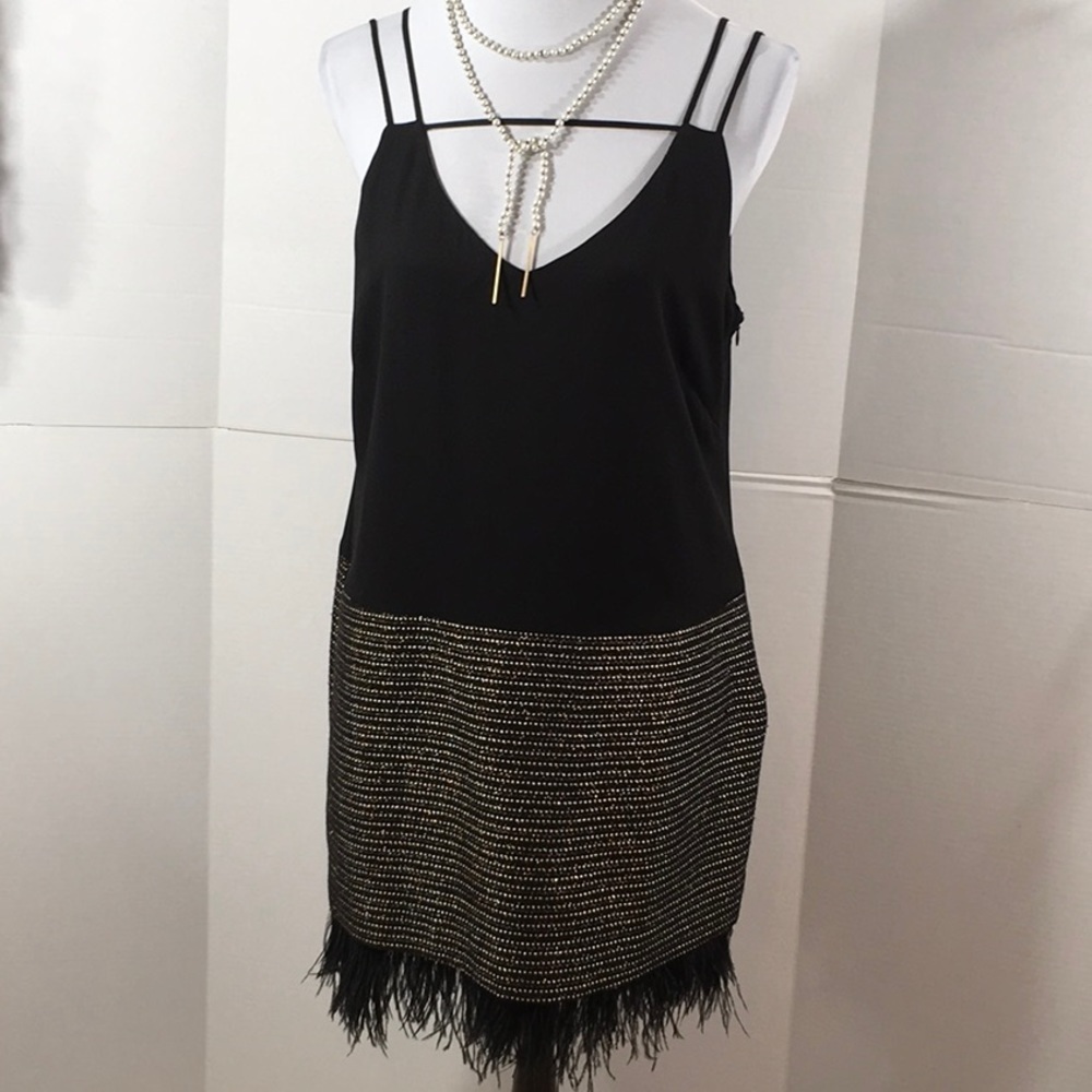 Greylin black feather drop waist dress